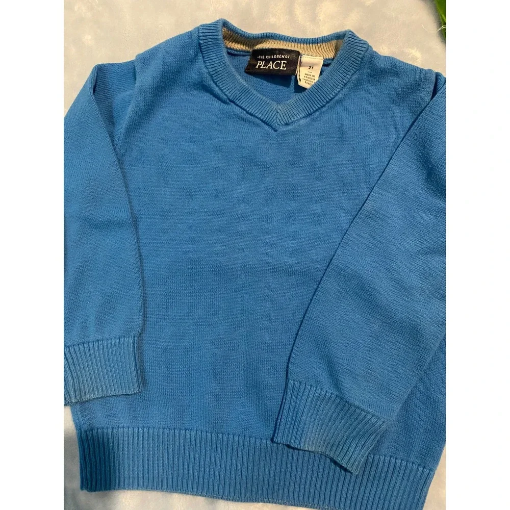 The Childrens Place Boys 2T Sweater Lot 2 Blue V-Neck Striped Solid Pullovers